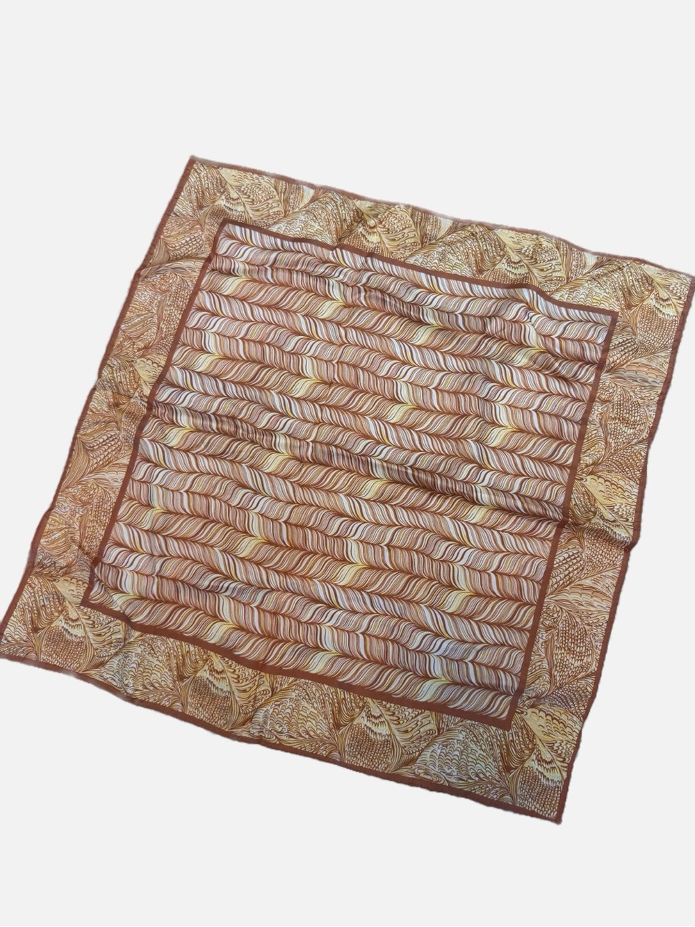 Vintage tan patterned square hair purse handbag scarf made in Japan